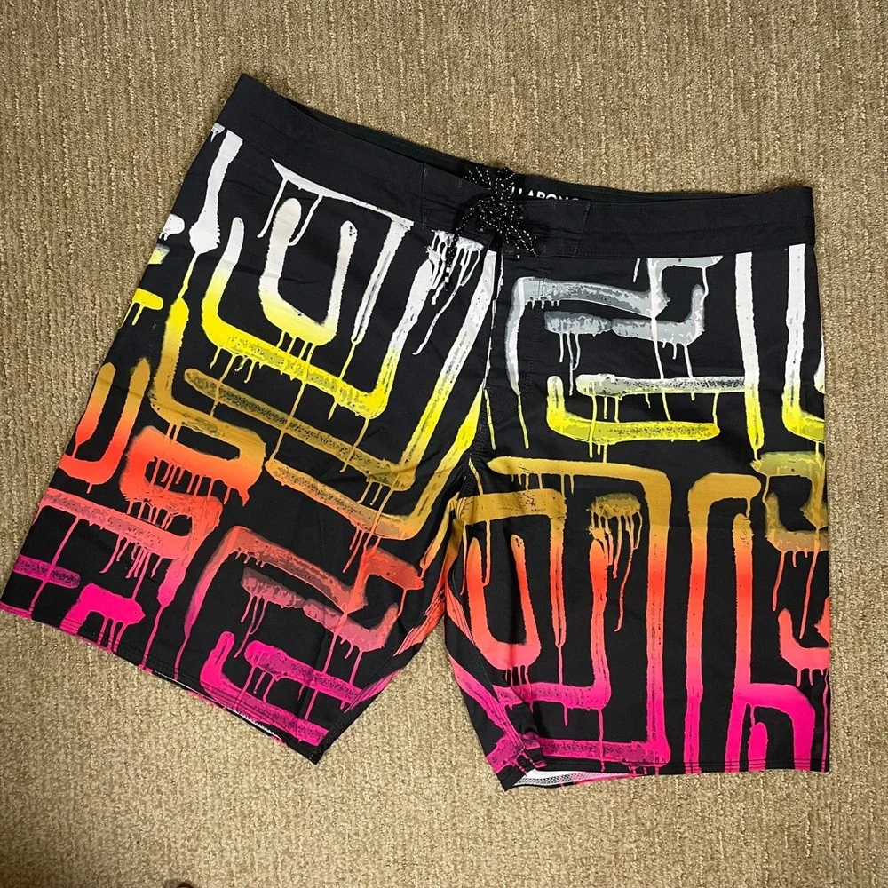 Billabong Board Shorts Mens 38 Black Neon Graffiti Airlite Sundays Excellent